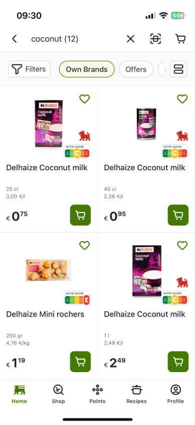 Capture d'écran du l'application mobile My Delhaize